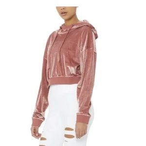 Alo Yoga Hooded Velour Pullover - Rosewood - Size S